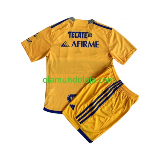 Camisola Tigres UANL Criança Equipamento Primeiro 2023-2024 Manga Curta